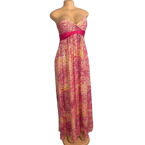 BCBGMaxazria Metallic Silk Kai Begonia Sleeveless Pink Maxi Dress - Picture 4 of 11